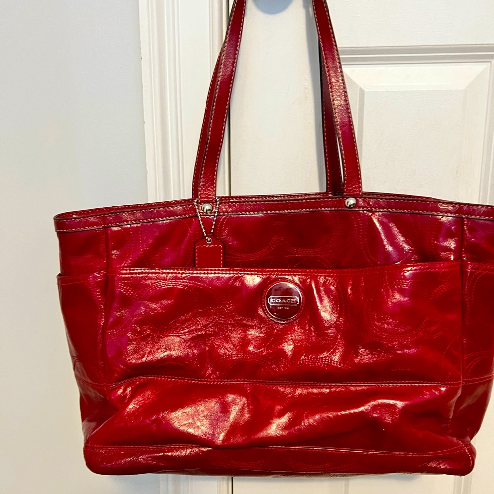 Red Leather Coach Baby Bag/Work Clutch